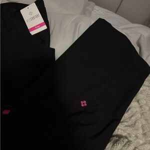 Med Couture Black Flared Scrub Pants with Pink Accent